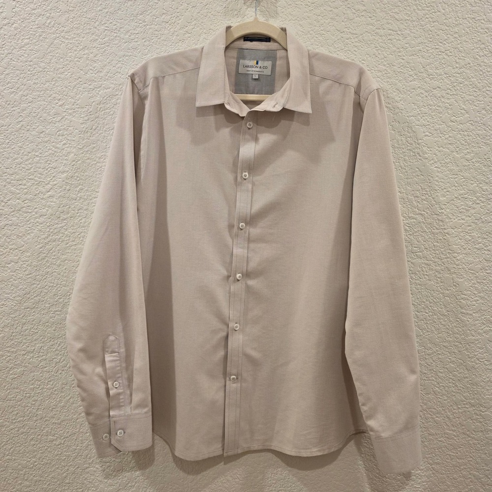 Larsson & Co Mens Beige Textured Long Sleeve Button Down Shirt Large Neutral